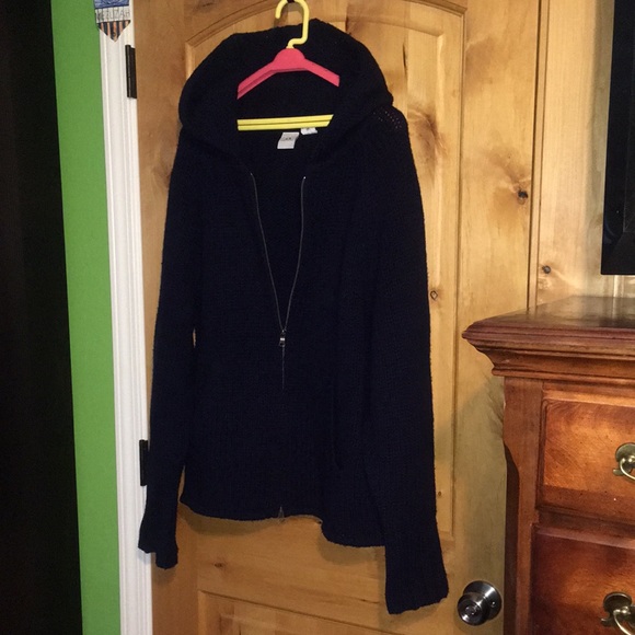 ARMANI EXCHANGE AX 2-Pocket Navy Lambswool Zip Cardigan Hooded Jacket EUC Men L - Picture 3 of 11